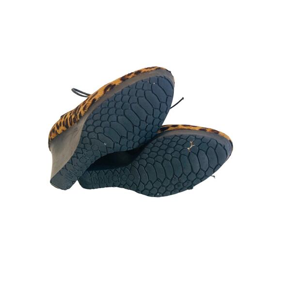 JIMMY CHOO Brown Leopard Calf Hair Baxter Wedge Lace Up Ankle Booties Size 34.5 - Picture 9 of 9